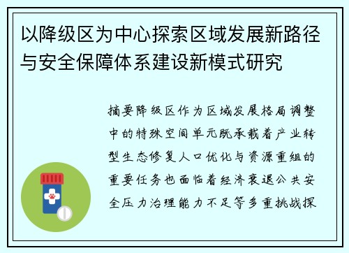 以降级区为中心探索区域发展新路径与安全保障体系建设新模式研究
